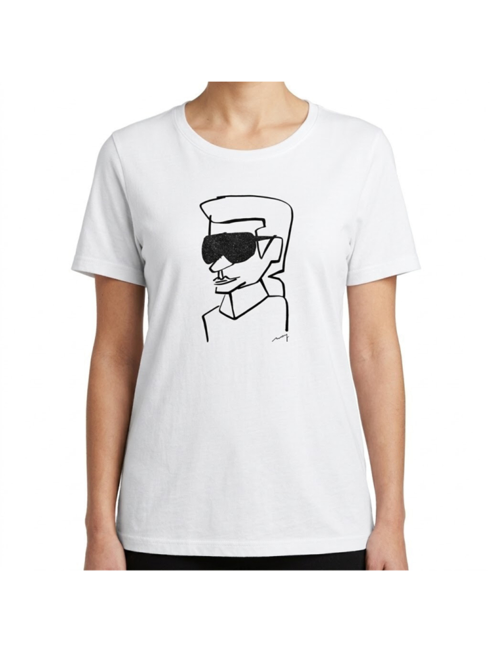 MEIER.Q Womens S White Graphic Tee T-Shirt Lagerfeld Line Art Portrait Cotton